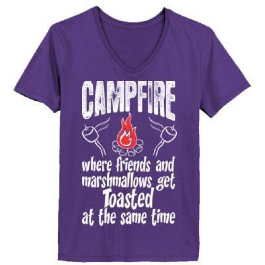 AGR Campire Where Friends And Marshmallows Get Toasted At The Same Time – Ladies’ V-Neck T-Shirt