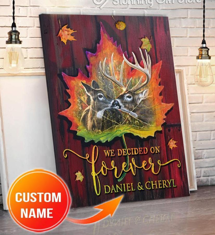Personalized Name Text Couple Canvas, Poster Maple Hunting Wall Hanging – Buck Doe – We Decided On