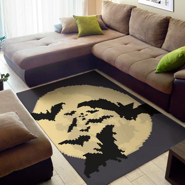 8-Bit Pixel Halloween Bat Print Area Rug