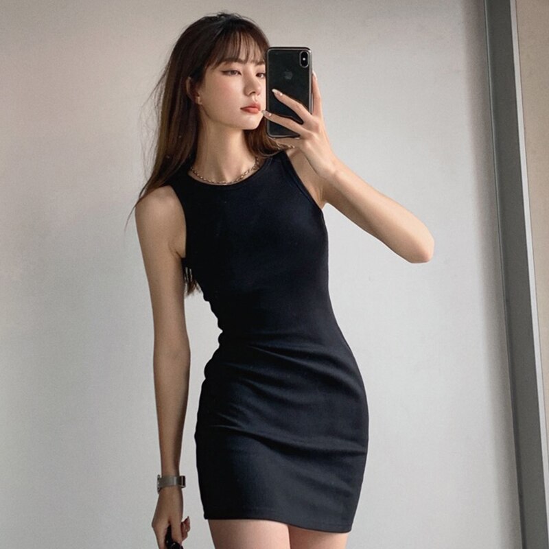 BETHQUENOY Summer Black Mini Dress O-neck Casual Woman Clothes Sexy Stretch Dresses For Women 2021 Vestidos Elegantes Para Mujer alx