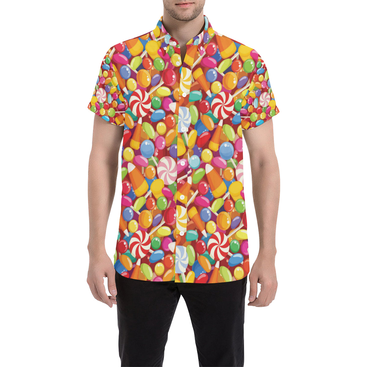 Candy Pattern Print Design 02 Men Button Up Shirt