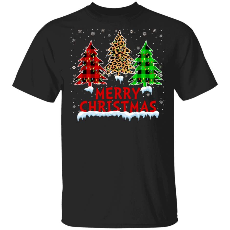 Christmas Tree Shirt Merry Christmas Cool Leopard Red Green Plaid Tree Christmas Lover Gifts Christmas T-Shirt