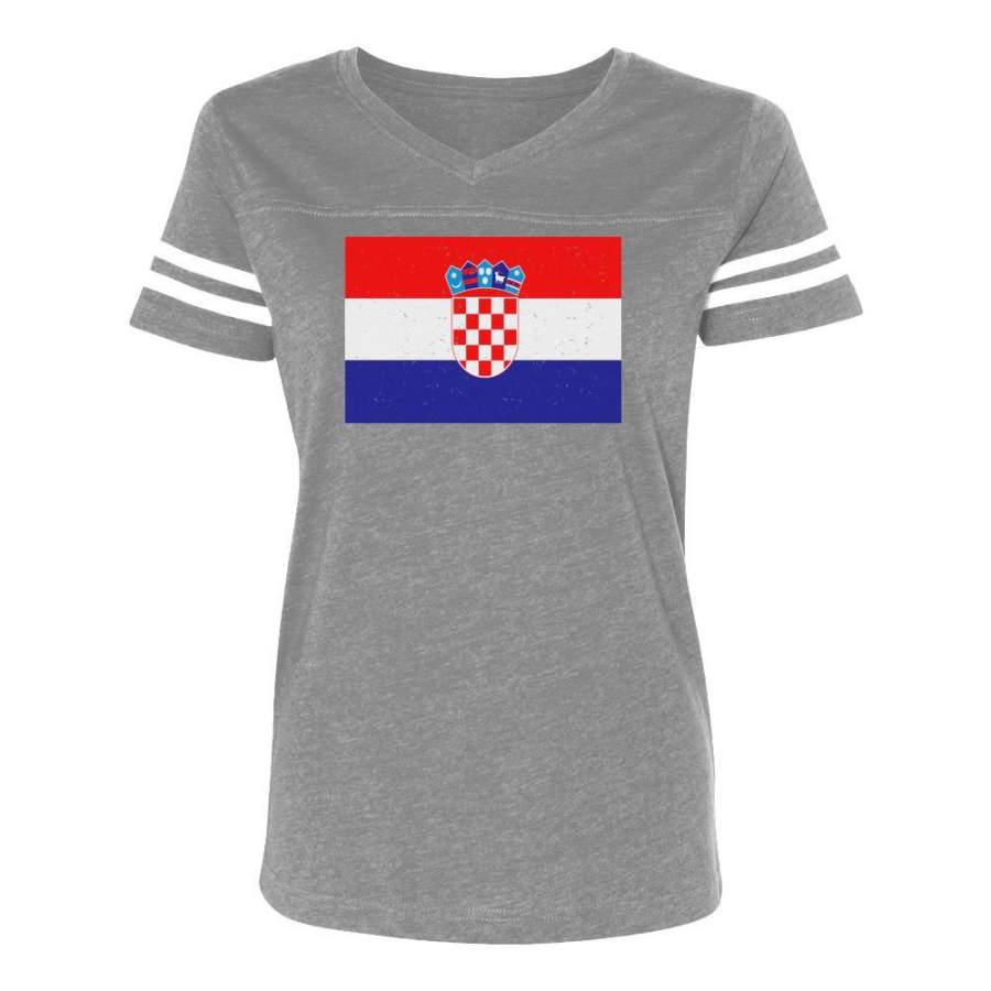 Vintage Croatia Flag Women Football Jersey T-Shirt