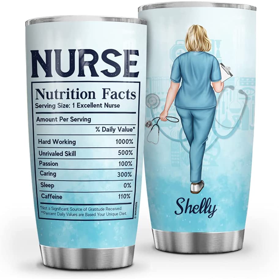 20 Oz Tumbler  Personalized Nurse Nutrition Facts Tumbler Cup With Lid Stethoscope Vacuum Insulated Travel Coffee Mug 20Oz 30Oz Birthday Christmas