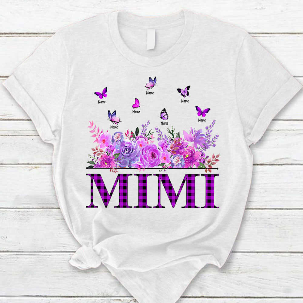 Personalized Nana And Grandkids Purple Flower With Butterflies Shirt For Grandma, Nana, Mimi,… Hn98 Huts