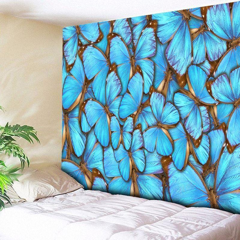 3D Blue Butterfly Print Tapestry Home Decor Wall Hanging Hippie Boho Wall Carpets Couch Blanket Microfiber Bedding Flat Sheet