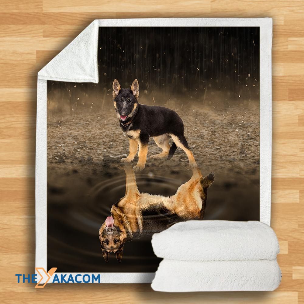 Puppy And Big German Shepherd Dog Painting Full Face Blanket