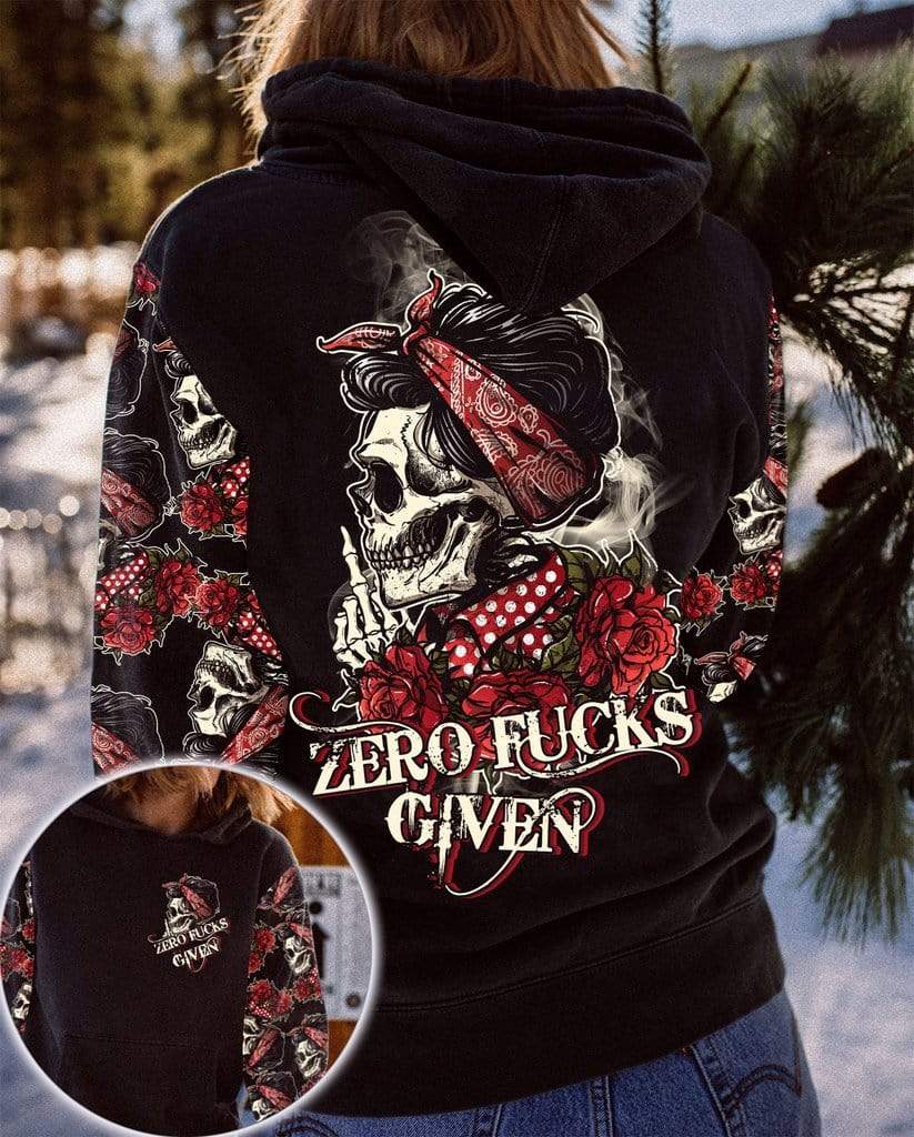 Skull Girl tattoo zero f*cks given Hoodie 3D #V