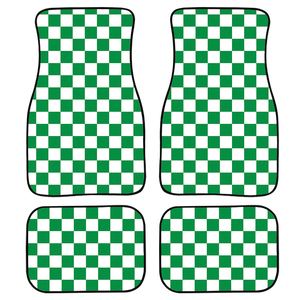 Green And White Checkered Pattern Print Front And Back Car Floor Mats, Front Car Mat