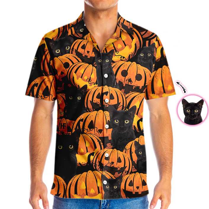 Pets And Halloween Pumpkin Custom Photo Hawaii Shirt For Men Women Ha73323