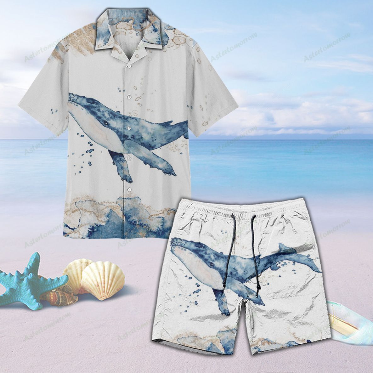 Watercolor Whale Unisex Hawaiian Shirt Beach Sea Life Hawaiian Ha71361