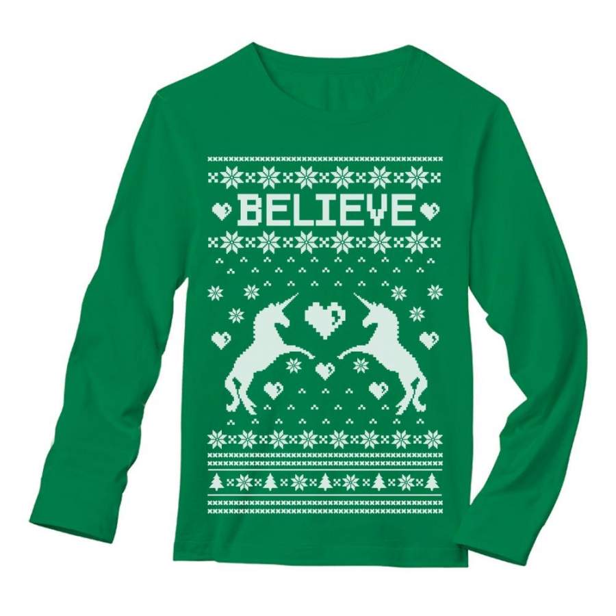 Believe in Unicorns Xmas Ugly Sweater Long Sleeve T-Shirt