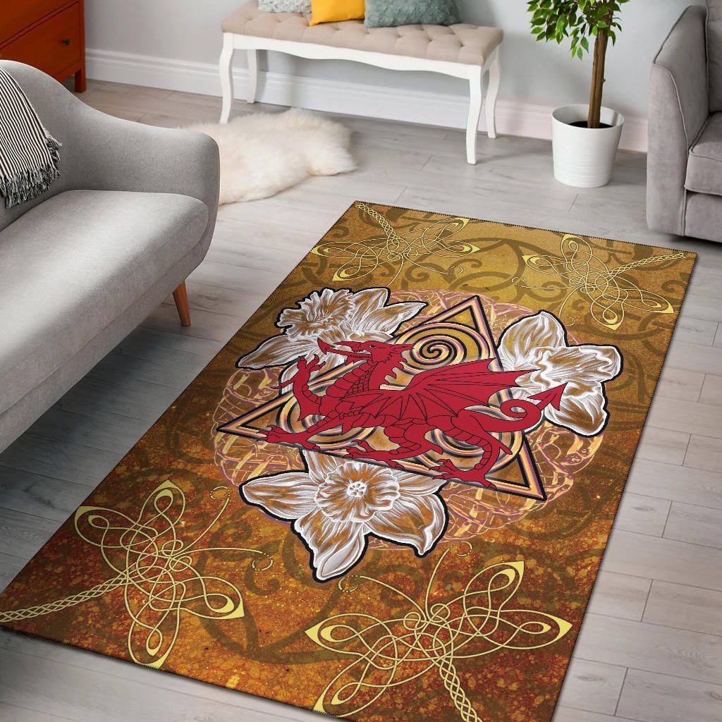 Welsh Cymru with Celtic Triskelion Vintage Style Area Rug – BN18