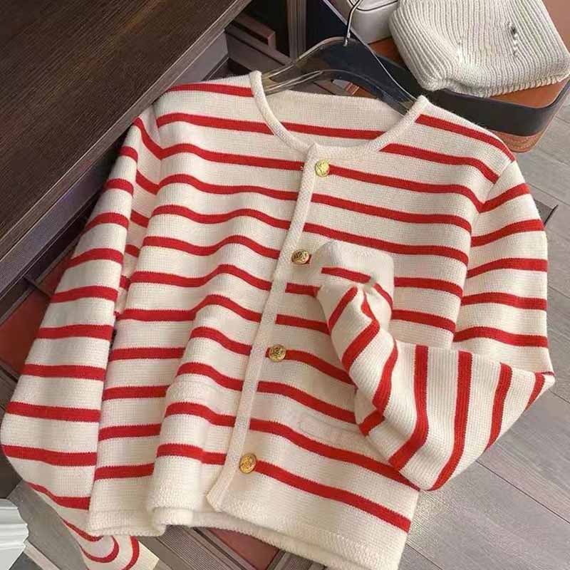 Winter Stripe Cardigan Women Casual Button Knitted Sweater Loose Vintage Long Sleeve Knitwear Female Korean Fashion Cardigan alx