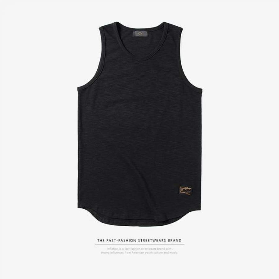 Summer New Style Cotton Hip Hop Extra Long Curved Hem Tank T Shirts