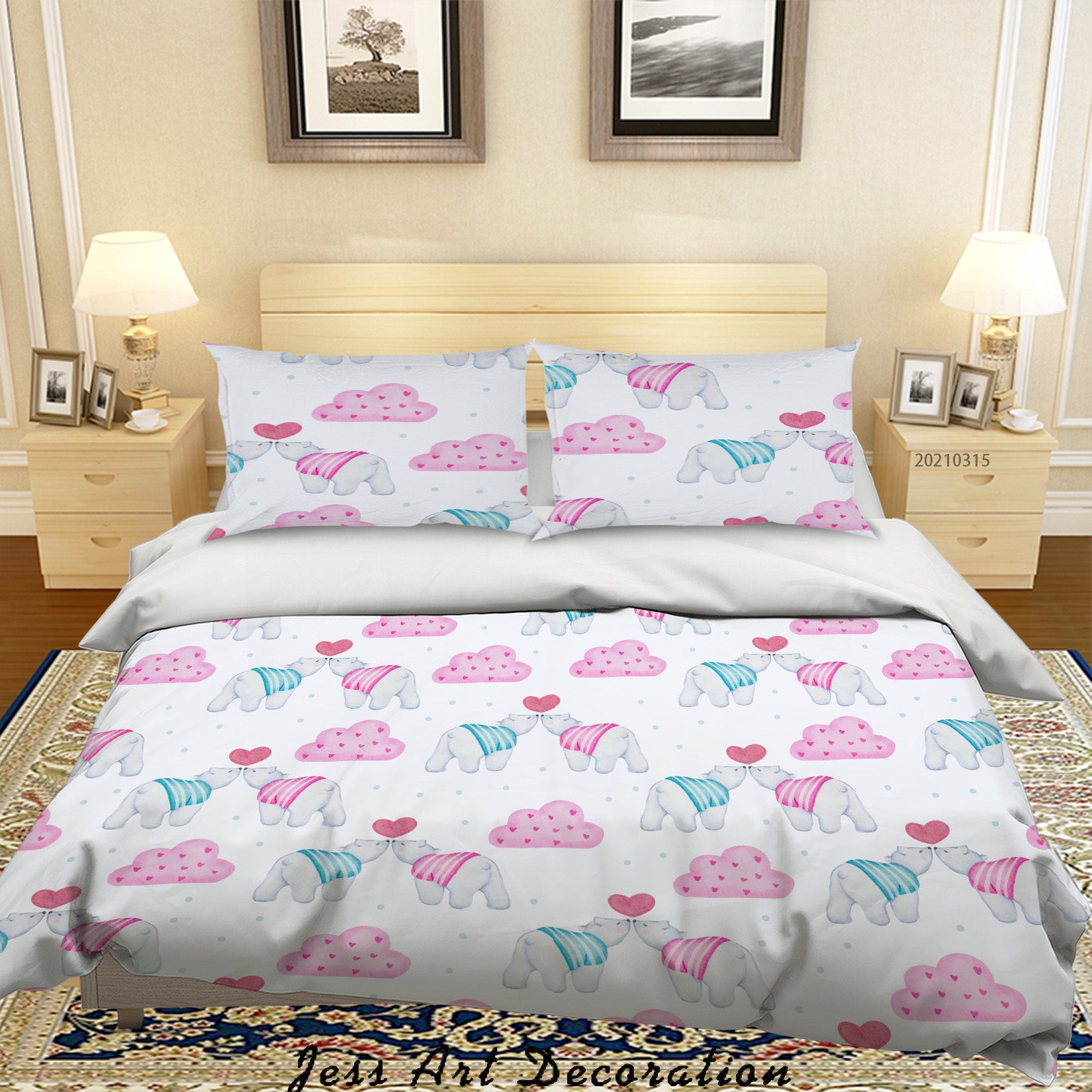 3D Cartoon Cloud Animal Bear Quilt Cover Set Bedding Set Duvet Cover Pillowcases 114