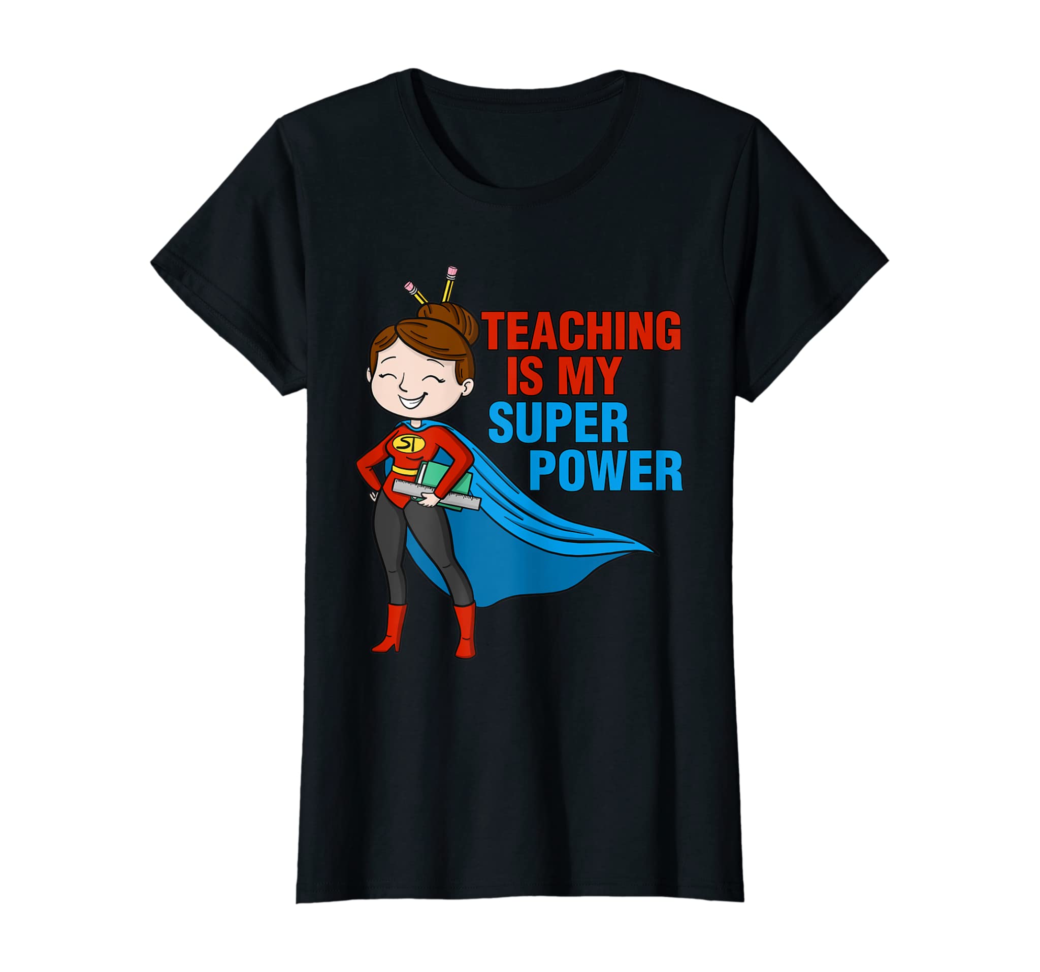 Womens Kindergarten Teacher Teaching is my superpower school retro T-Shirt