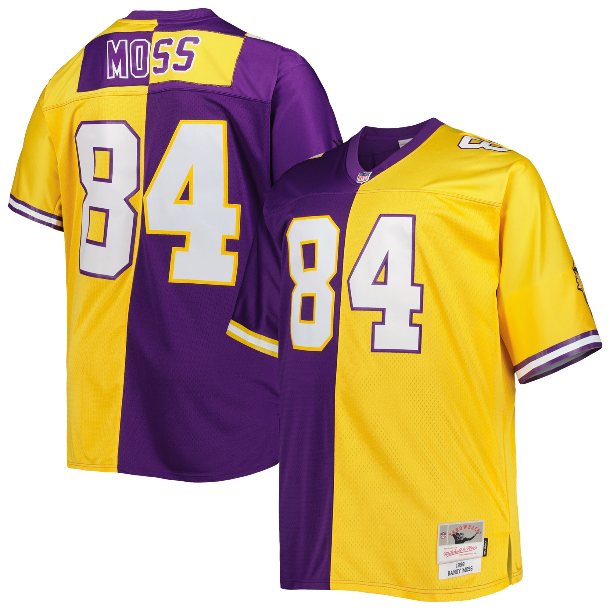 Randy Moss Minnesota Vikings Mitchell & Ness Big & Tall Split Legacy Retired Player Replica Jersey – Purple/Gold