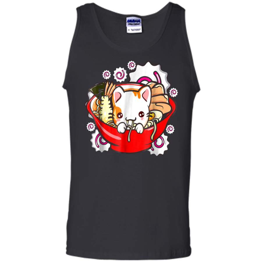 Cute Kawaii Cat Ramen Bowl Japanese Anime Kitten Tee Tank Top