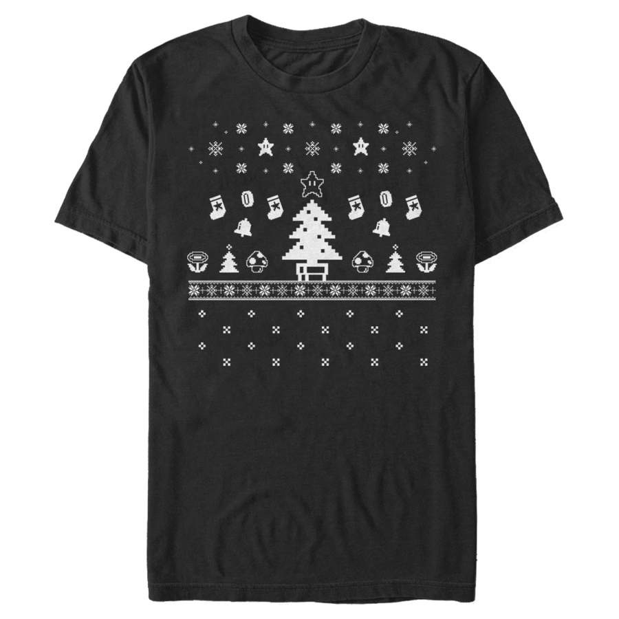 Nintendo Men’s Ugly Christmas Tree Super Mario  T Shirt