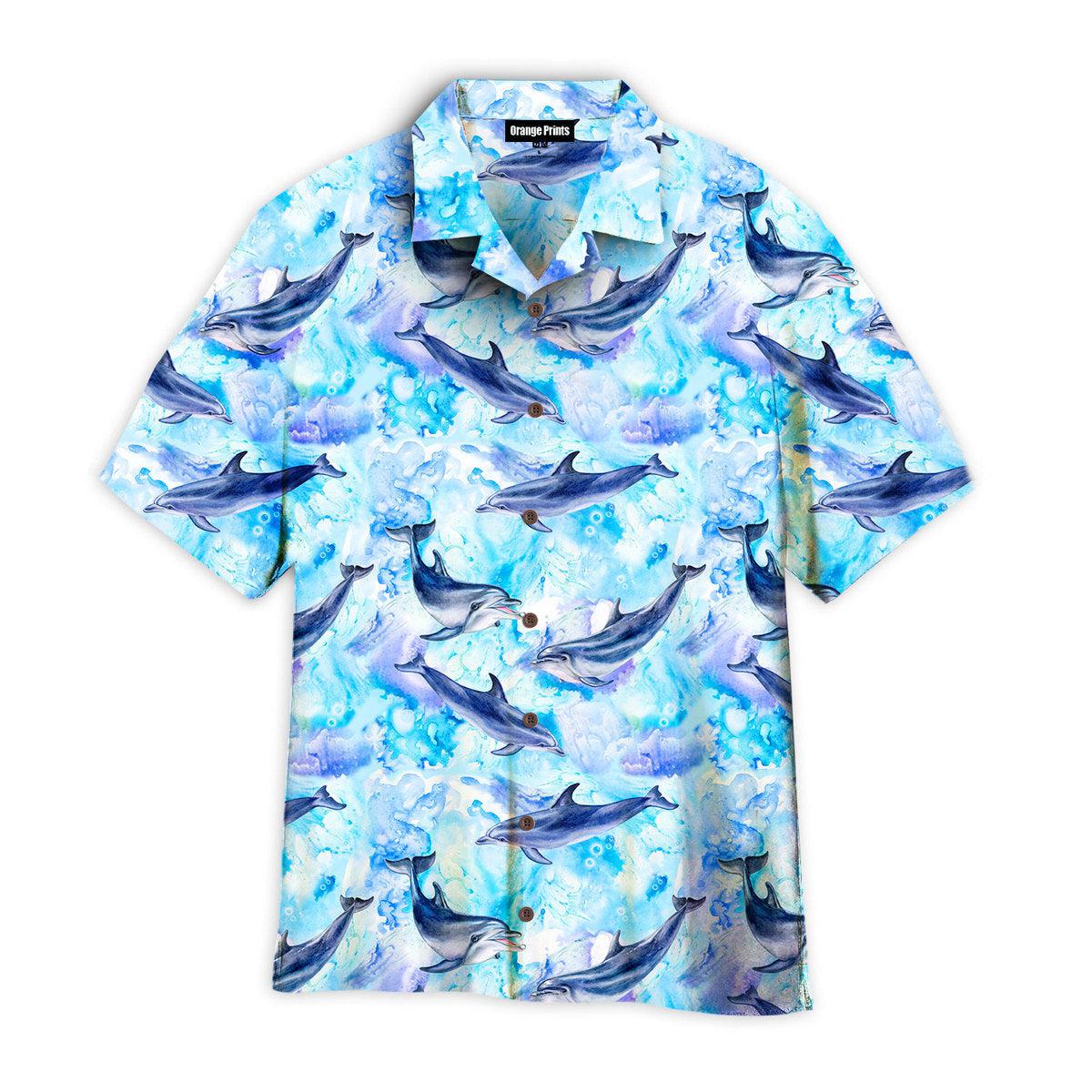 Sea Blue Seamless Pattern With Dolphins Hawaii Shirt For Men Women Ha35910