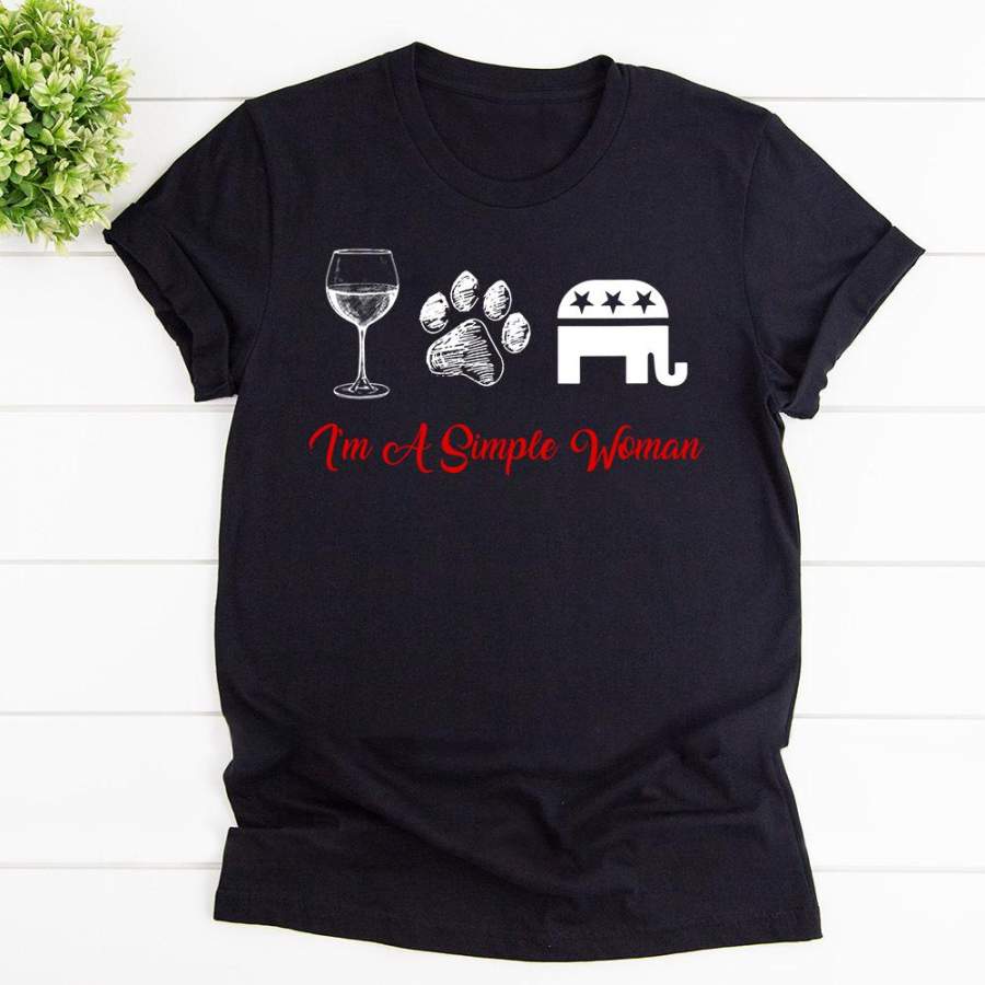 I’m a simple woman wine dogs republican elephant black cotton t shirt for men and women S-6XL