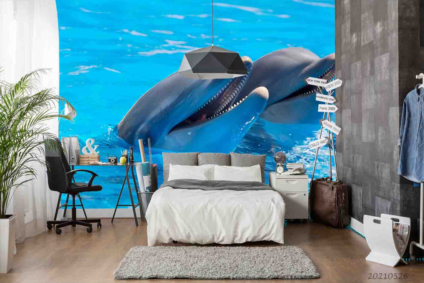 3D Sea Dolphin Wall Mural Wallpaper Sww320