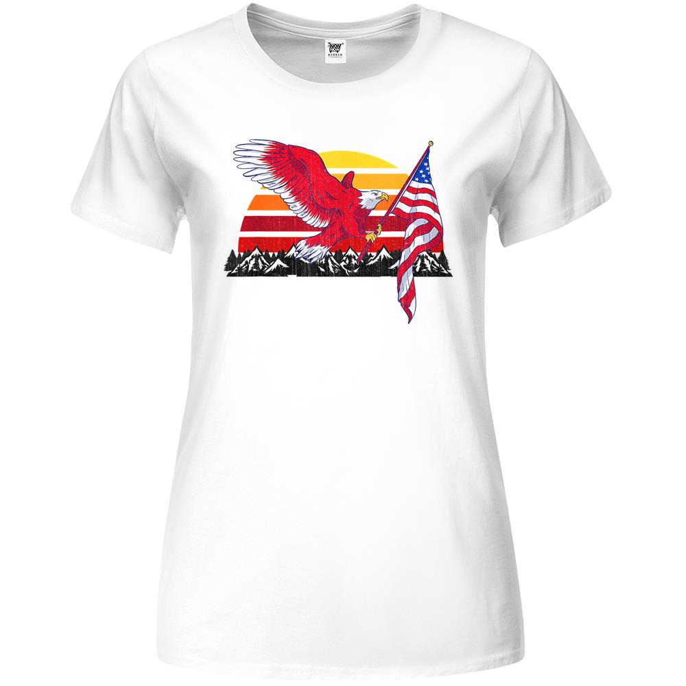 4th of July Vintage Sunset Eagle American Flag Premium Womens Tshirts