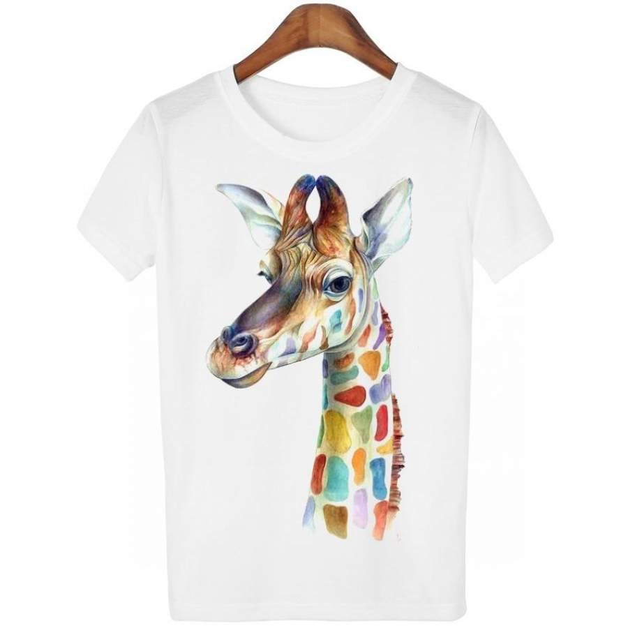 New Fashion Giraffe Print Women T Shirts Hip Hop Tshirt Animal T Shirt Women White Short Sleeve Tops T-Shirt