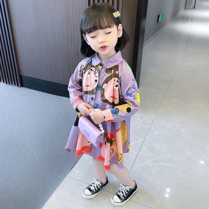 2022 Spring Autumn Girls Cartoon Print Long Sleeve Dress Fashion Design alx