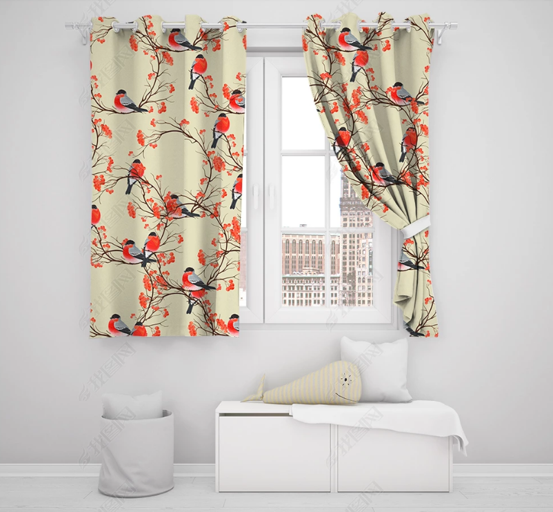 3D Hand Drawn Animal Bird Floral Branch Curtains And Drapes Lqh 413