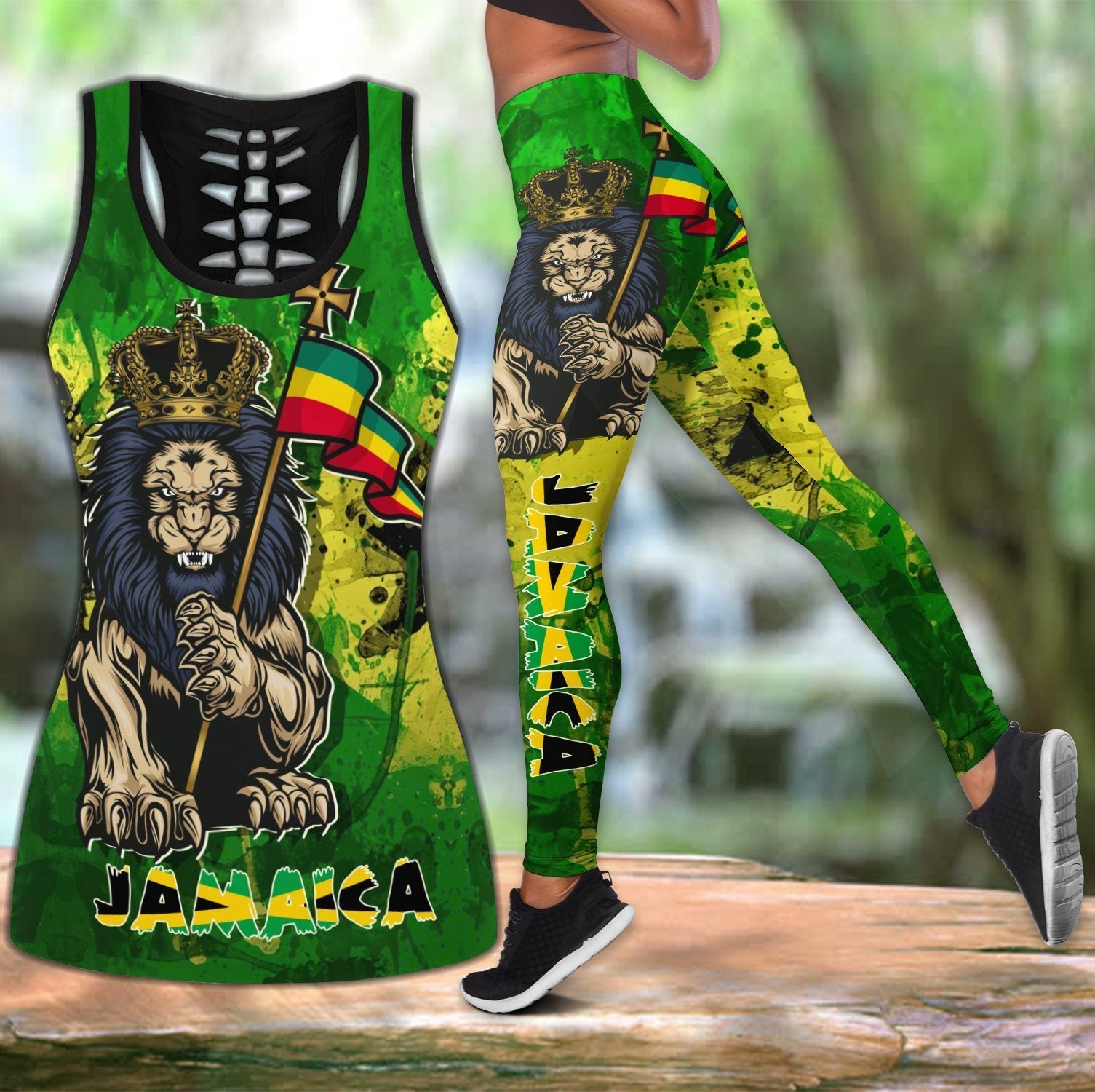 3D Jamaica Republic Lion Combo Hollow Tank & Legging Outfit 131