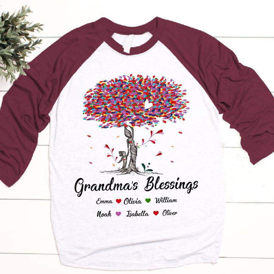 Tree Grandma’s Blessings | Personalized Baseball T-shirt
