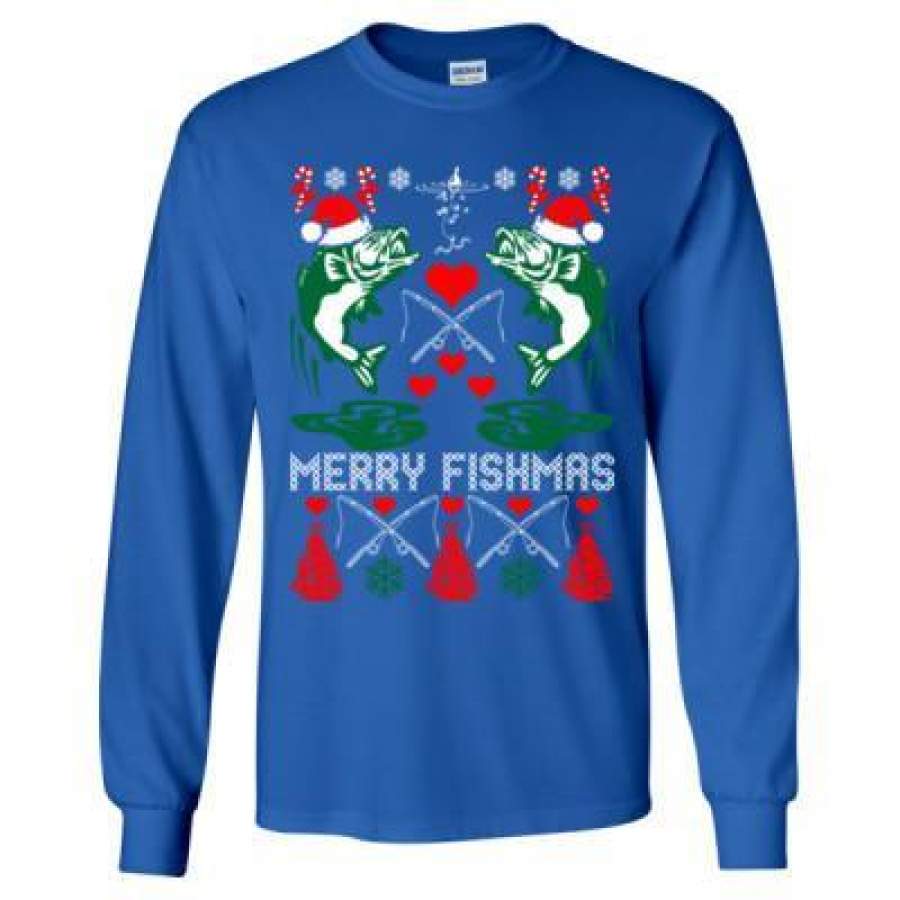 AGR Merry Fishmas Fishing Christmas Ugly Sweater – Long Sleeve T-Shirt