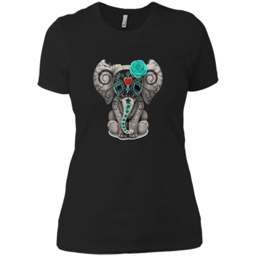 Sugar Skull Elephant Day Of The Dead Halloween  Next Level Ladies Boyfriend Tee