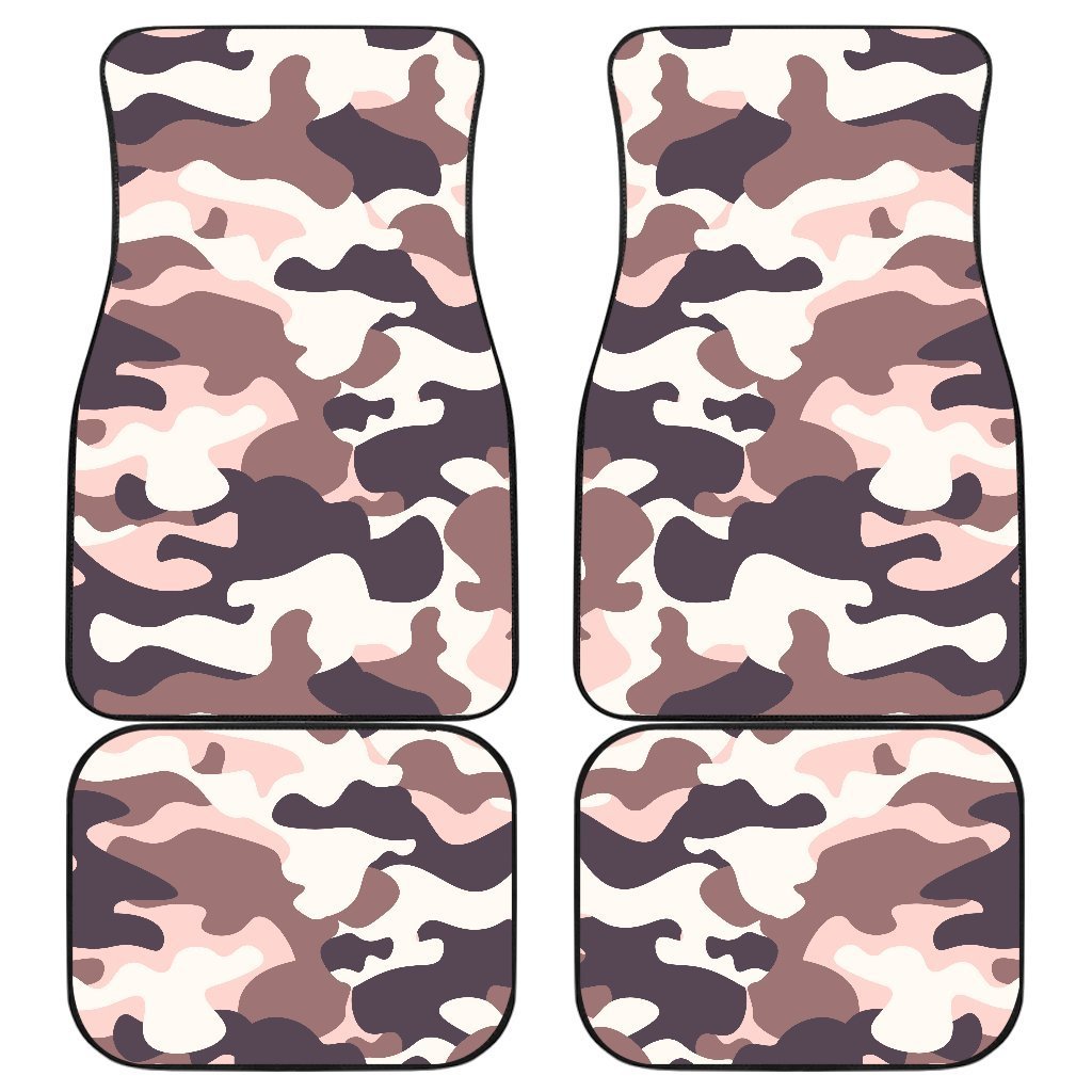 Pink Brown Camouflage Print Front And Back Car Floor Mats, Front Car Mat