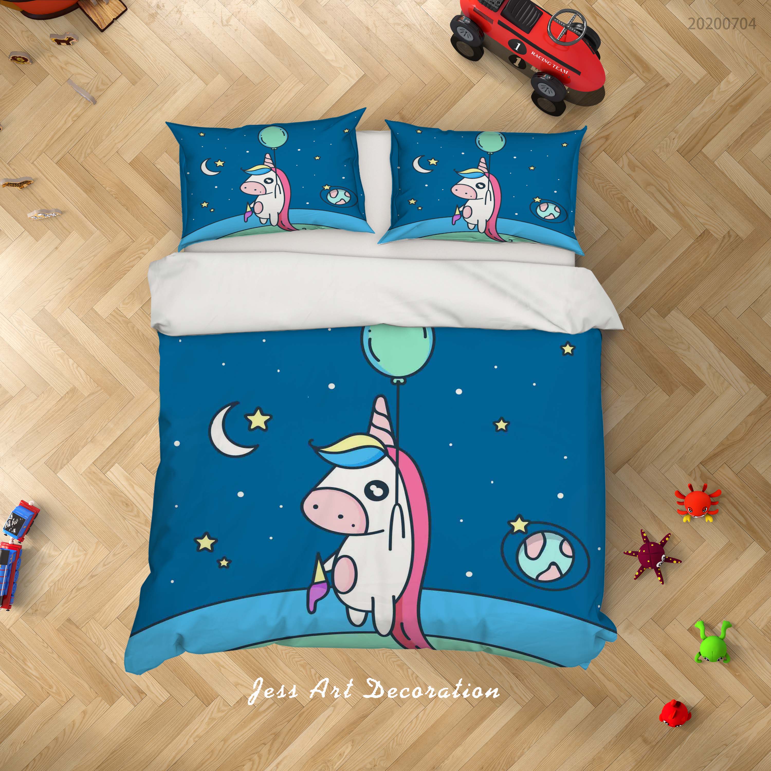 3D Blue Unicorn Quilt Cover Set Bedding Set Duvet Cover Pillowcases Sf153