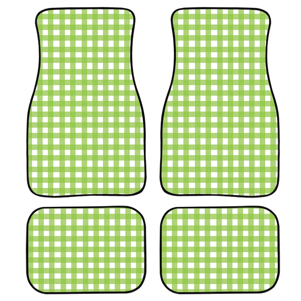 Green And White Check Pattern Print Front And Back Car Floor Mats, Front Car Mat