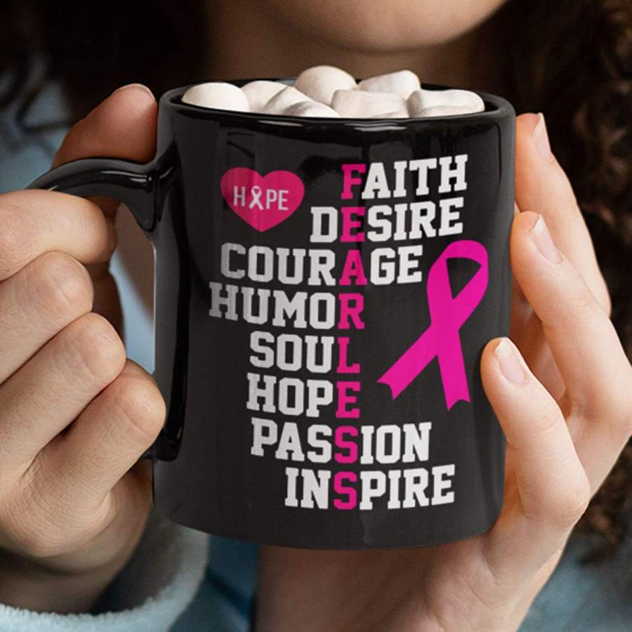 Pink Ribbon Fearless breast cancer awareness coffee mug