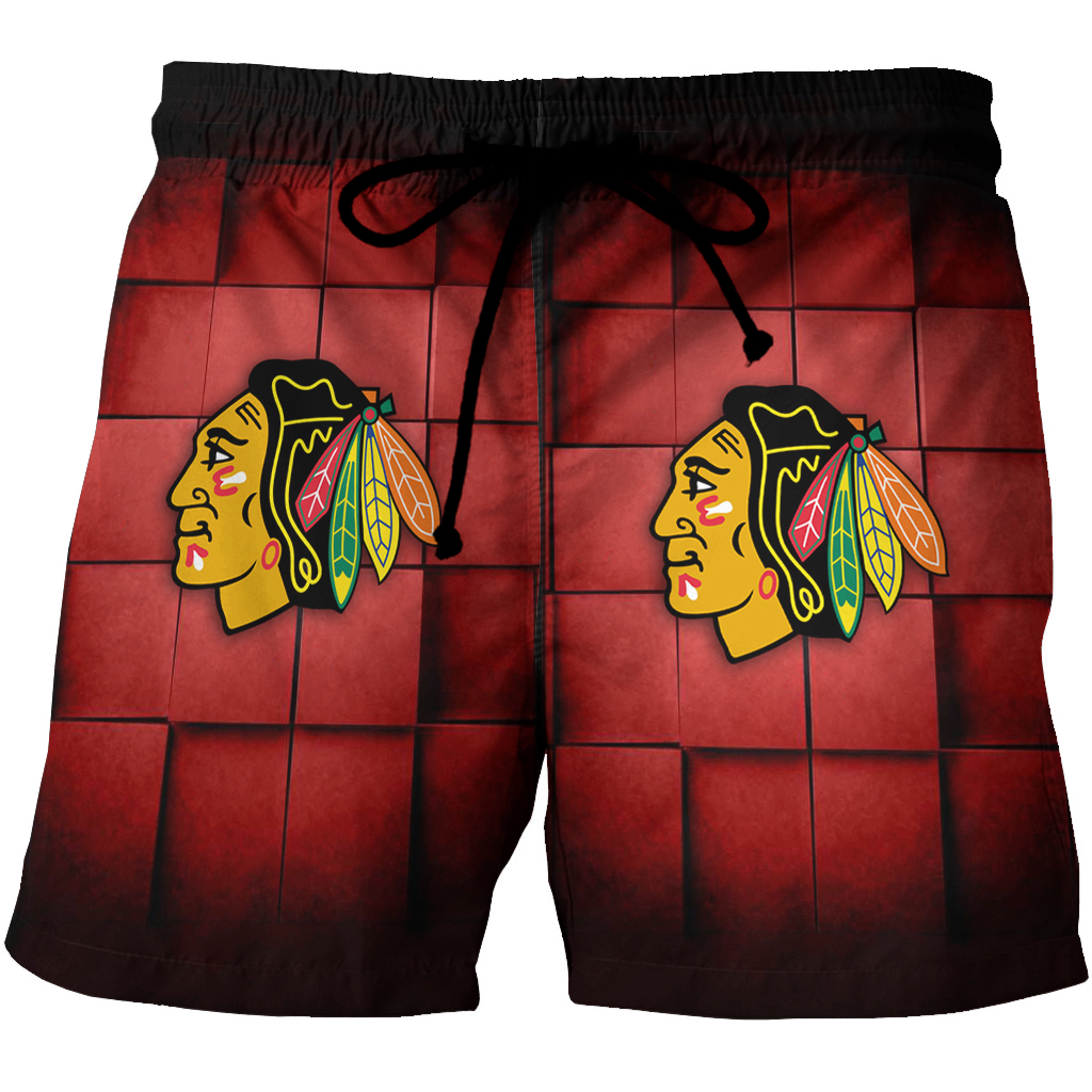 Chicago Blackhawks Emblem Texture Square 3D All Over Print Summer Beach Hawaiian Short