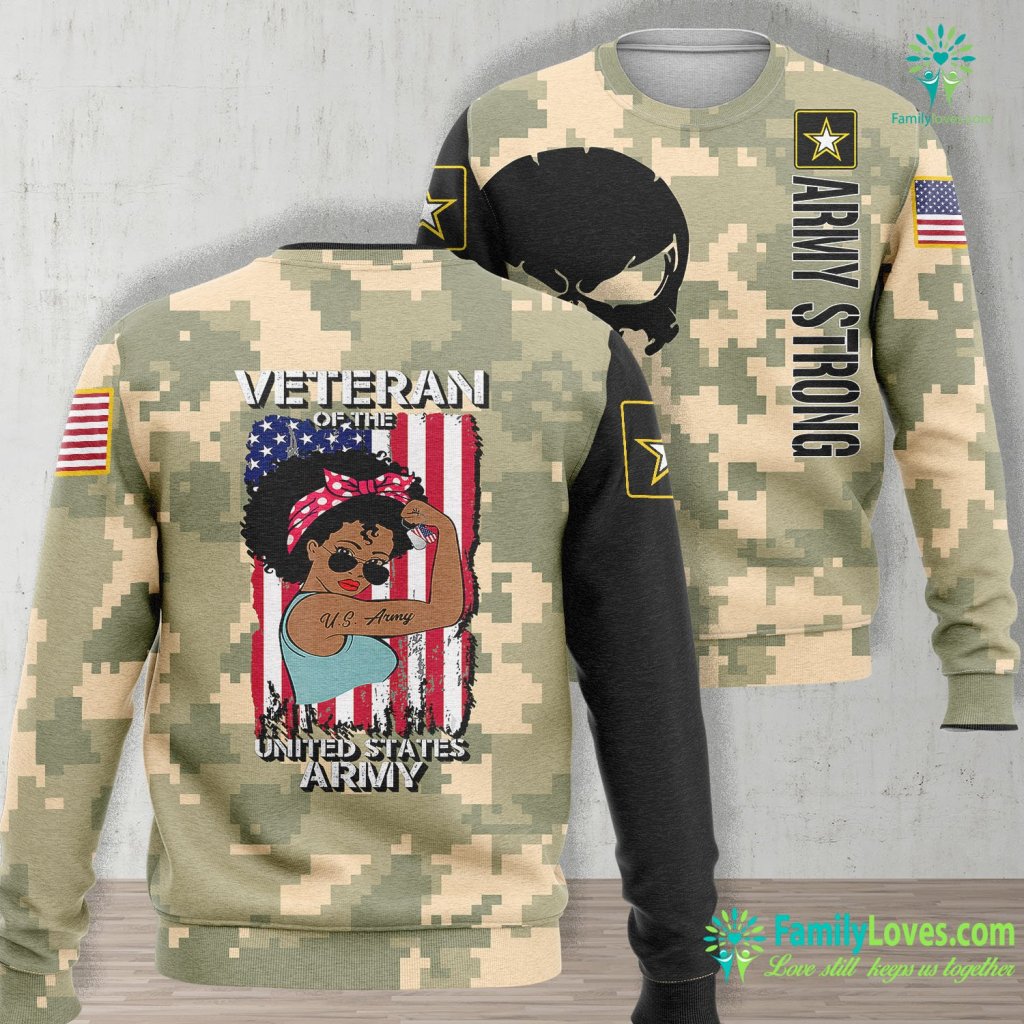 Us Army Chain Of Command African American Army Veteran Female Melanin Us Army Unisex Long Sleeve Sweatshirt All Over Print