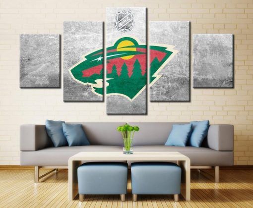 Minnesota Wild Logo 1 Ice Hockey 5 Panel Canvas Art Wall Decor