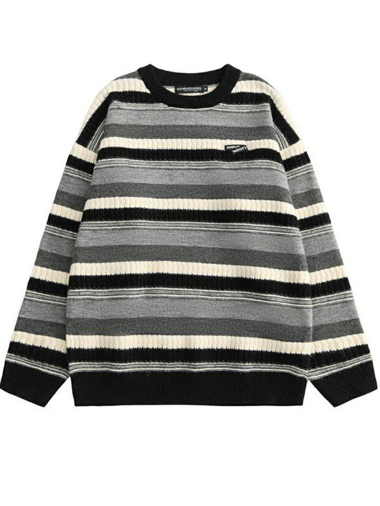 Vintage Striped Sweaters Women Autumn Winter Oversized Casual Knit Pullovers Unisex Couples Hip Hop Knitwear Jumper Female Tops alx