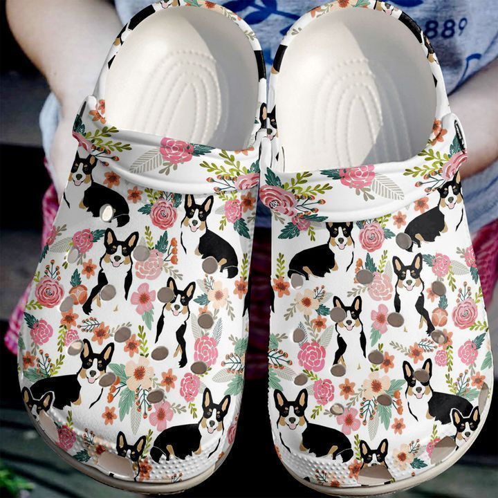 Corgi Floral Pattern Classic Clogs Shoes