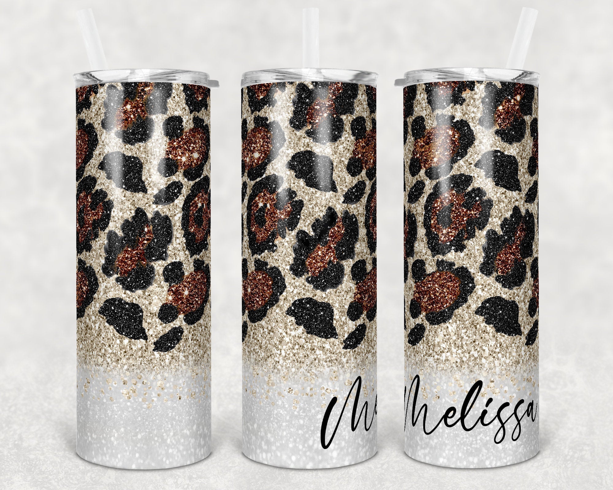 Champagne Brown Black Leopard Skinny Tumbler