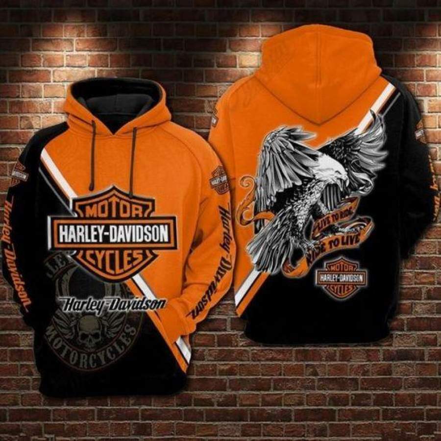 Harley Davidson Eagle Live To Ride Hoodie Unisex 3D All Over Print