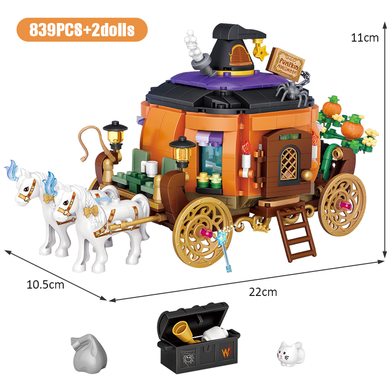 783pcs City Mini Halloween Architecture Building Blocks Friends House Cottage Pumpkin Carriage Figures Bricks Toy For Kids Gifts alx