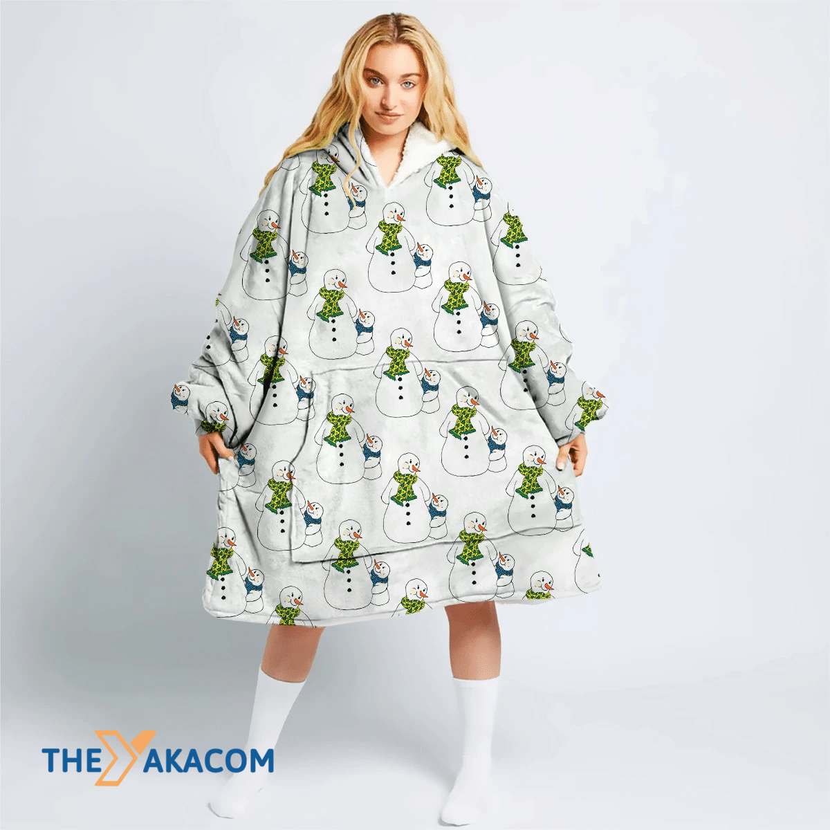 Xmas Adult And Children Snowman In Scarves Hoodie Blanket