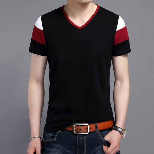 Three Color Striped V Neck Tees