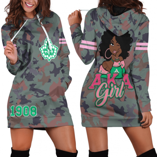 Alpha Kappa Alpha Aka Girl 1908 Camo Background Hoodie Dress